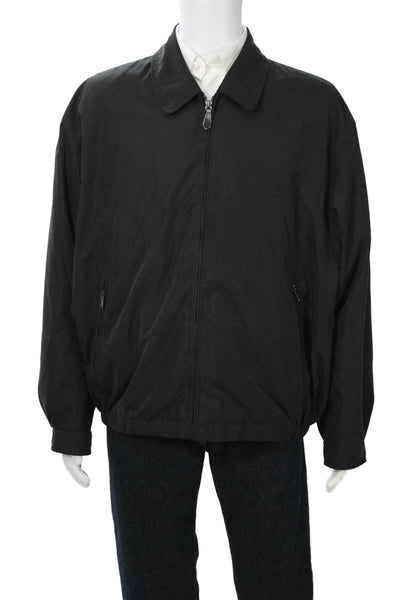 London Fog Mens Black Collared Button Windbreaker Polyester Nylon Size XL