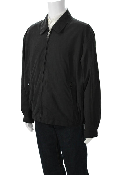 London Fog Mens Black Collared Button Windbreaker Polyester Nylon Size XL