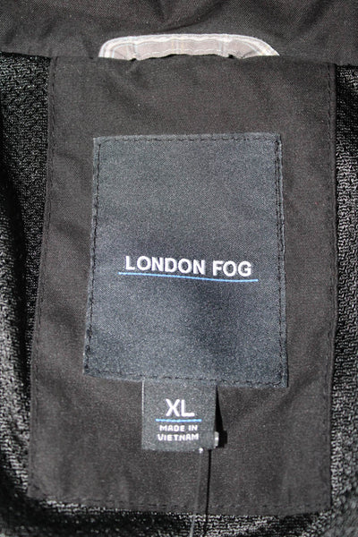 London Fog Mens Black Collared Button Windbreaker Polyester Nylon Size XL