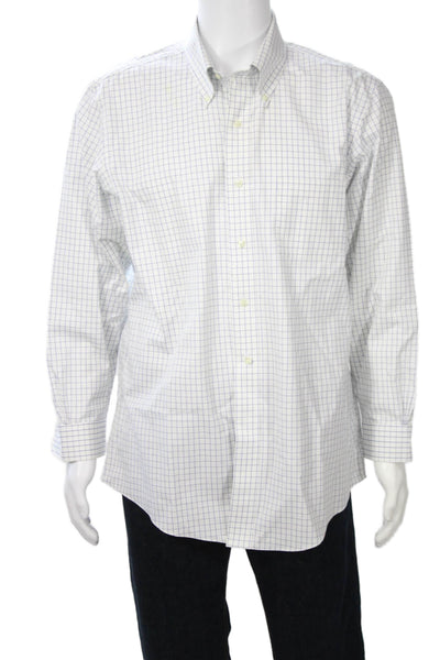 Brooks Brothers Mens Cotton Geometric Print Button Down Shirt White Size 17