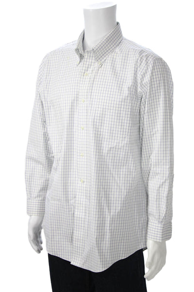 Brooks Brothers Mens Cotton Geometric Print Button Down Shirt White Size 17