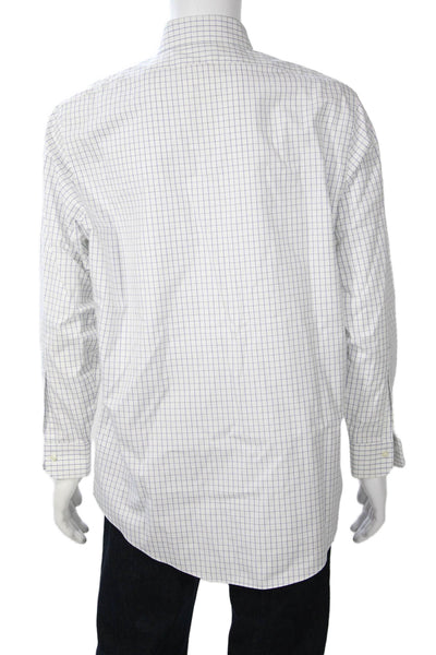 Brooks Brothers Mens Cotton Geometric Print Button Down Shirt White Size 17