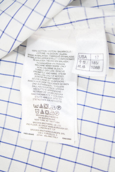 Brooks Brothers Mens Cotton Geometric Print Button Down Shirt White Size 17