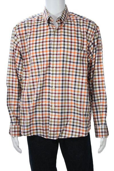 Orvis Mens Cotton Collared Gingham Print Button Down Shirt Orange Size L