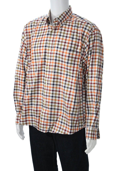 Orvis Mens Cotton Collared Gingham Print Button Down Shirt Orange Size L