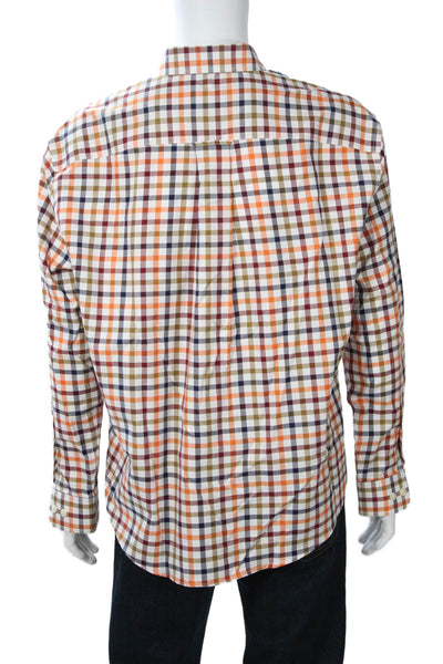 Orvis Mens Cotton Collared Gingham Print Button Down Shirt Orange Size L