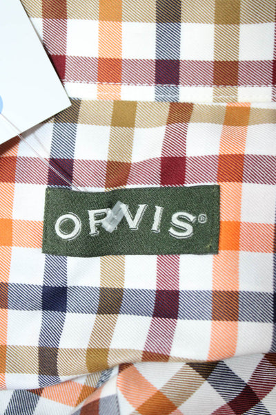 Orvis Mens Cotton Collared Gingham Print Button Down Shirt Orange Size L