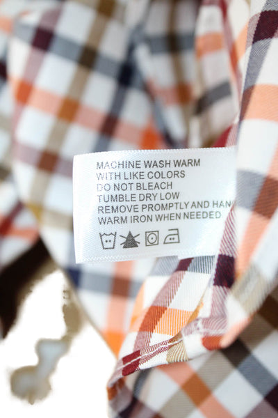 Orvis Mens Cotton Collared Gingham Print Button Down Shirt Orange Size L