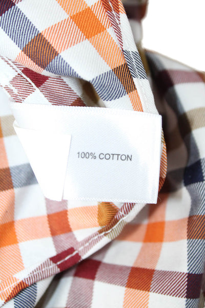 Orvis Mens Cotton Collared Gingham Print Button Down Shirt Orange Size L