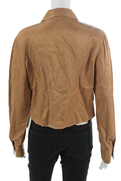 Stateside Womens Brown Collared Viscose Button-Up Long Sleeve Top Size M