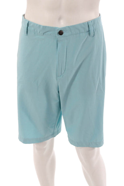 Adidas Mens Bermuda Shorts Light Blue Button Solid Polyester Spandex Size 38
