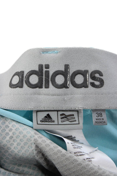 Adidas Mens Bermuda Shorts Light Blue Button Solid Polyester Spandex Size 38