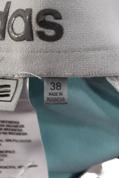 Adidas Mens Bermuda Shorts Light Blue Button Solid Polyester Spandex Size 38