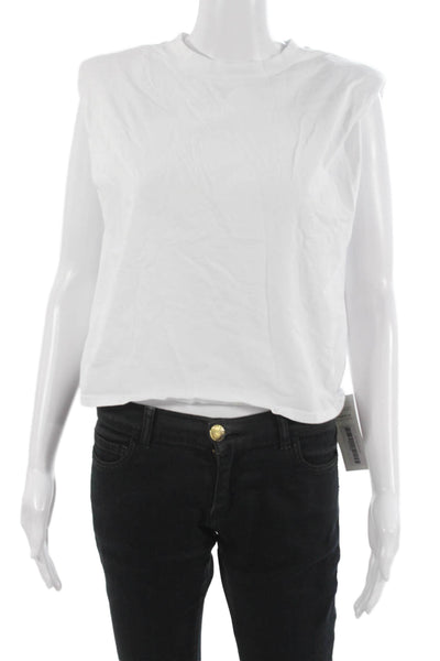 Babaton Women Cropped Basic Cotton Sleeveless Crew Neck Button T-Shirt Size 2XS