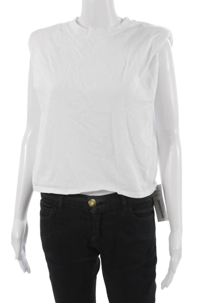Babaton Women Cropped Basic Cotton Sleeveless Crew Neck Button T-Shirt Size 2XS