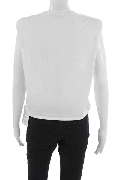 Babaton Women Cropped Basic Cotton Sleeveless Crew Neck Button T-Shirt Size 2XS