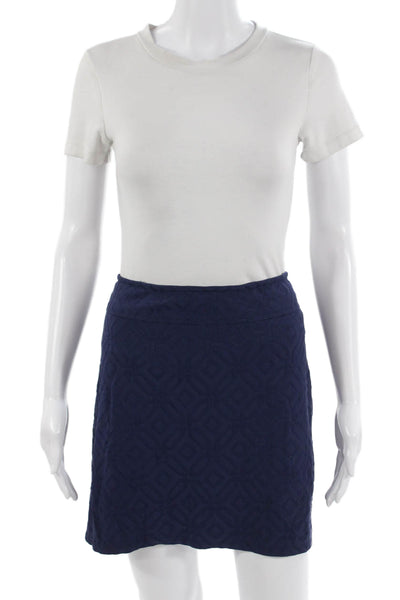 Jude Connally Women A-Line Mini Skirt Dark Blue Geometric Nylon Blend Size L