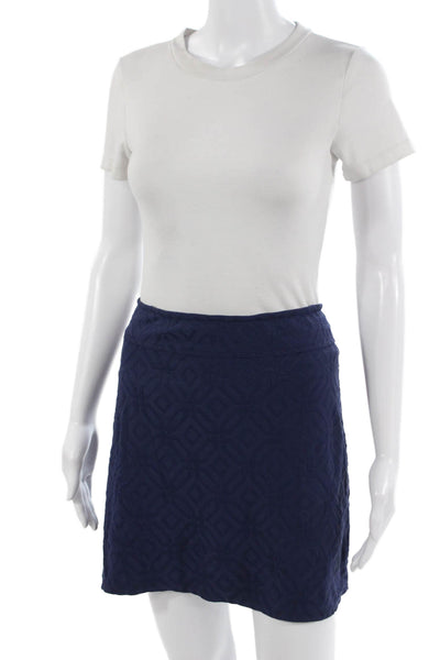 Jude Connally Women A-Line Mini Skirt Dark Blue Geometric Nylon Blend Size L