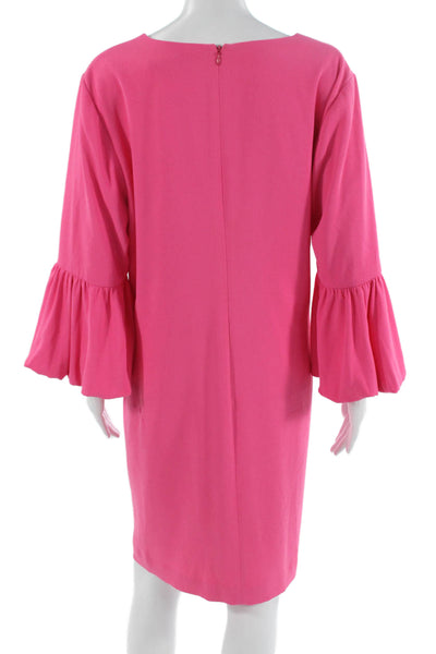 Trina Turk Womens Pink V-Neck Shift Dress 3/4 Sleeve Hook & Eye Size 14