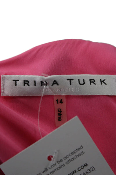 Trina Turk Womens Pink V-Neck Shift Dress 3/4 Sleeve Hook & Eye Size 14