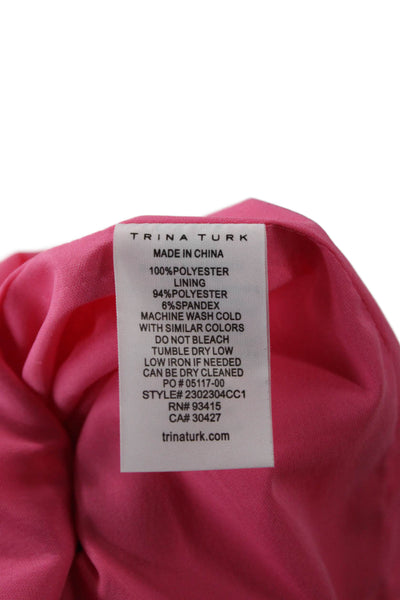 Trina Turk Womens Pink V-Neck Shift Dress 3/4 Sleeve Hook & Eye Size 14