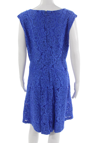Ellen Tracy Women A-Line Fit & Flare Dress Blue Floral V-Neck Knee Size 16