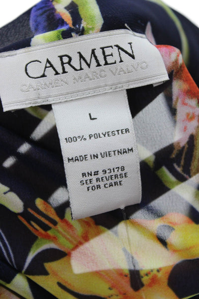 Carmen Carmen Marc Valvo Women Floral Dark Blue 3/4 Sleeve Top Size L