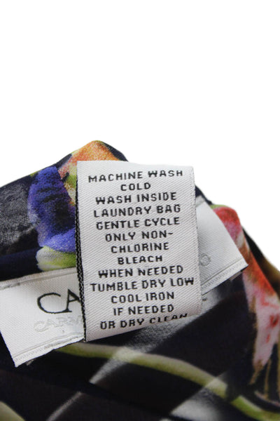 Carmen Carmen Marc Valvo Women Floral Dark Blue 3/4 Sleeve Top Size L