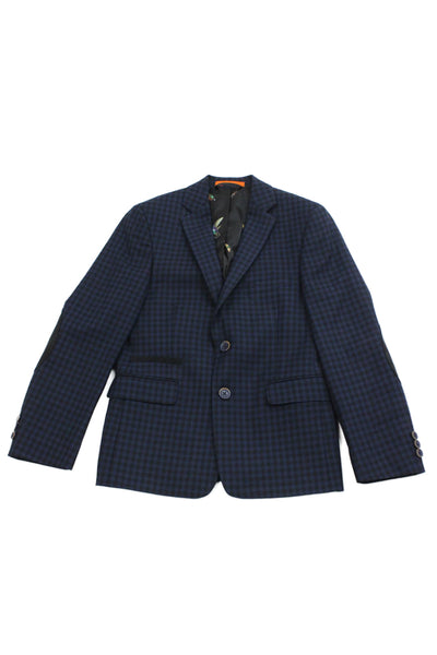 Tallia Childrens Boys Plaid Two Button Blazer Blue Black Wool Size 12