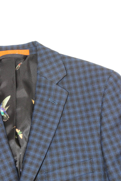 Tallia Childrens Boys Plaid Two Button Blazer Blue Black Wool Size 12
