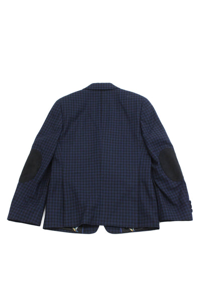 Tallia Childrens Boys Plaid Two Button Blazer Blue Black Wool Size 12