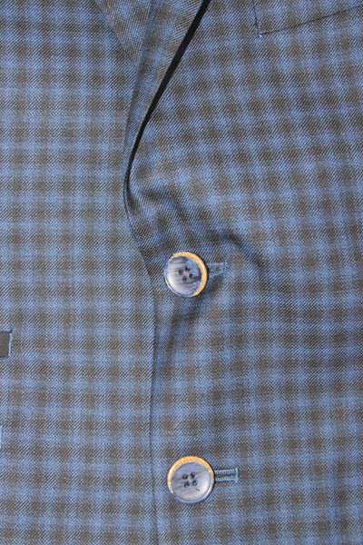 Tallia Childrens Boys Plaid Two Button Blazer Blue Black Wool Size 12