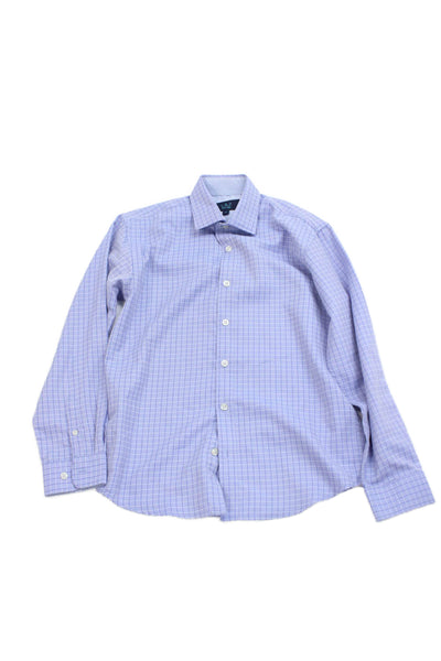 L & Z Royal Childrens Boys Plaid Button Down Shirt Blue Cotton Size 14