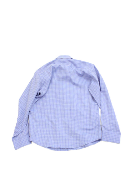 L & Z Royal Childrens Boys Plaid Button Down Shirt Blue Cotton Size 14