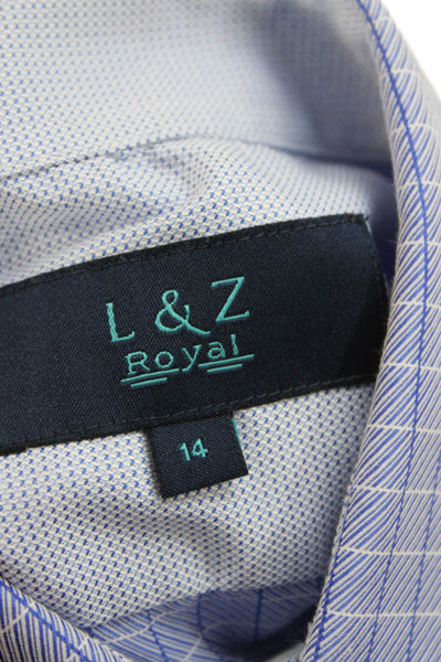 L & Z Royal Childrens Boys Plaid Button Down Shirt Blue Cotton Size 14