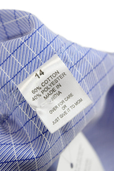 L & Z Royal Childrens Boys Plaid Button Down Shirt Blue Cotton Size 14