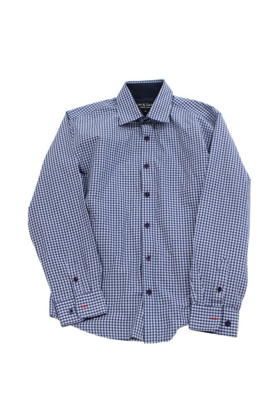 Leo & Zachary Childrens Boys Plaid Button Down Shirt Blue Cotton Size 14