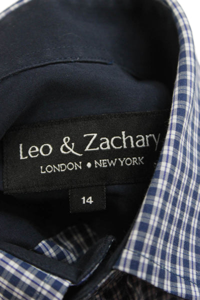 Leo & Zachary Childrens Boys Plaid Button Down Shirt Blue Cotton Size 14