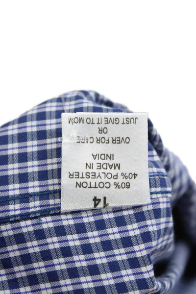 Leo & Zachary Childrens Boys Plaid Button Down Shirt Blue Cotton Size 14