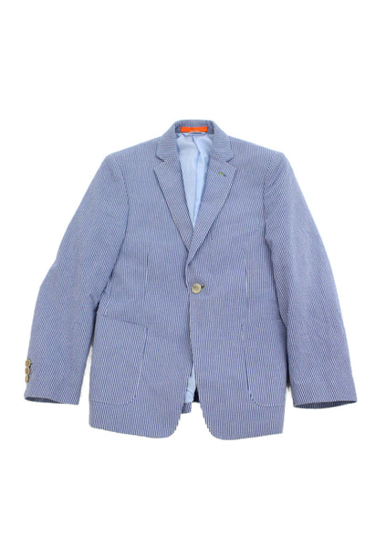 Tallia Childrens Boys Striped Single Button Blazer Blue Cotton Size 12