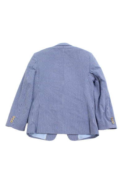 Tallia Childrens Boys Striped Single Button Blazer Blue Cotton Size 12
