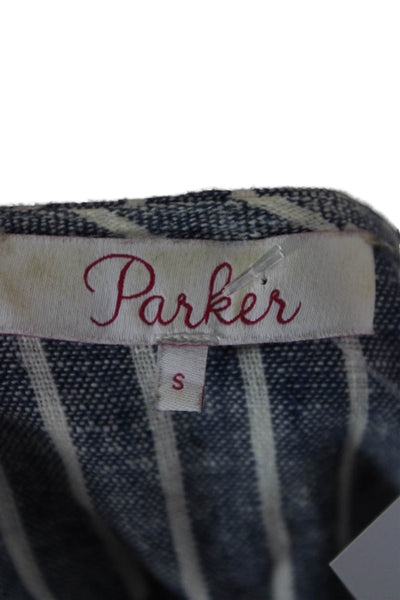 Parker Womens Bohemian Striped Linen Tunic Blouse Black Short Sleeve Size S