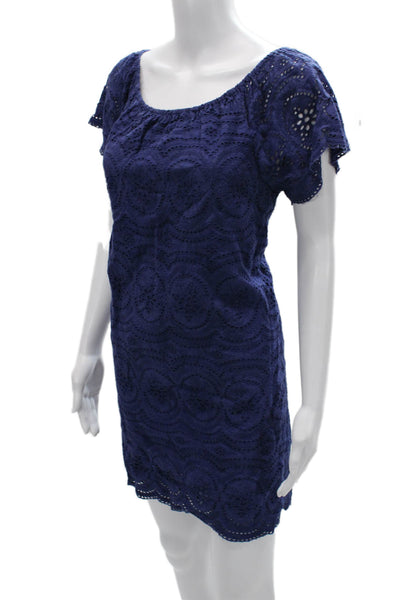 Joie Women Shift Dress Dark Blue 100% Cotton Geometric Short Sleeve Size M