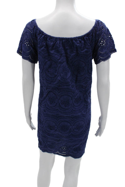 Joie Women Shift Dress Dark Blue 100% Cotton Geometric Short Sleeve Size M