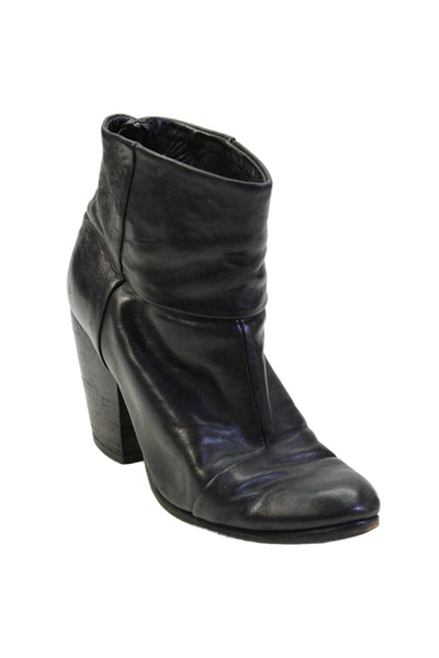 Rag & Bone Women's Round Toe Leather Block Heels Ankle Boots Black Size 39