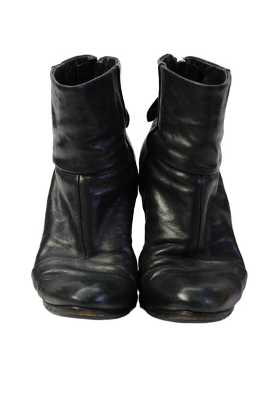 Rag & Bone Women's Round Toe Leather Block Heels Ankle Boots Black Size 39