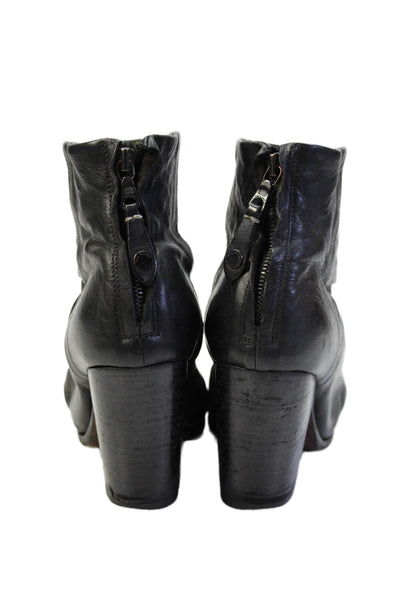Rag & Bone Women's Round Toe Leather Block Heels Ankle Boots Black Size 39
