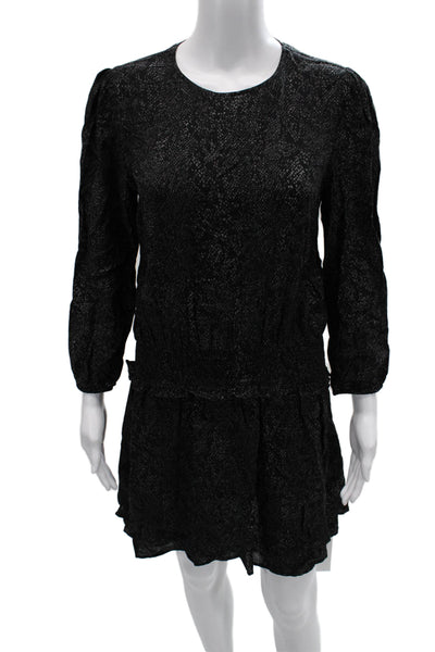 Rails Womens Shift Dress Black Snake Print Knee Length 3/4 Sleeve Button Size S