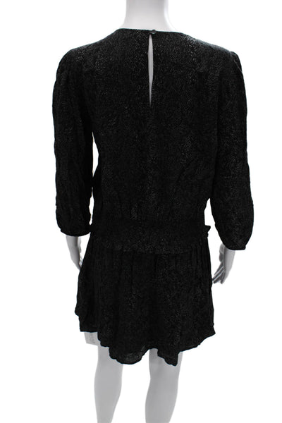 Rails Womens Shift Dress Black Snake Print Knee Length 3/4 Sleeve Button Size S