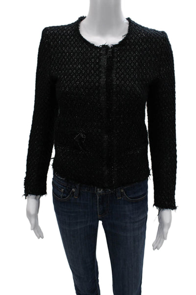 IRO Women Blazer Black Argyle Zip Long Sleeve Round Neck Size 0